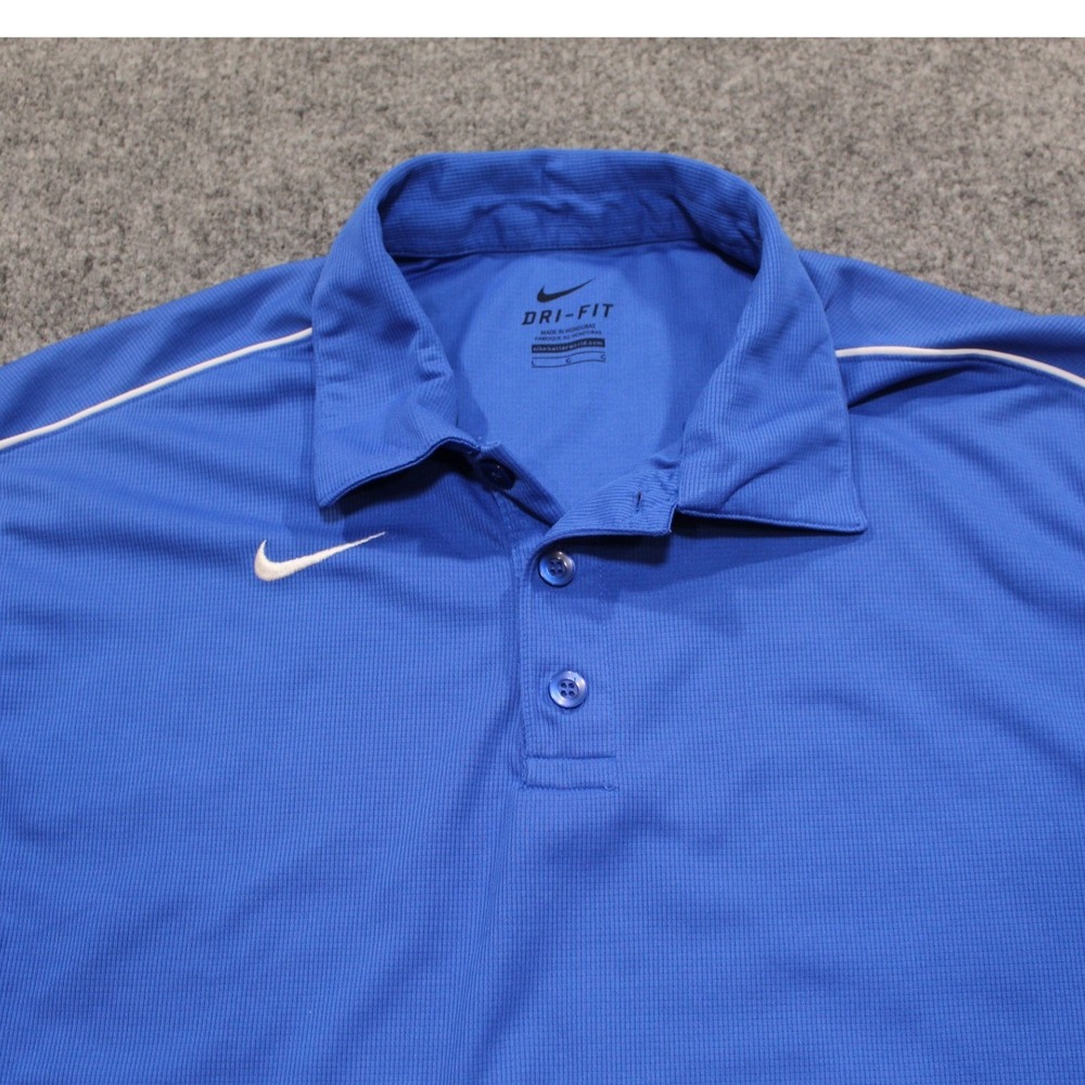 Nike Mens Dri-FIT Polo Shirt Blue White Piping Short Sleeve SP120711HBS Large - Picture 1 of 9
